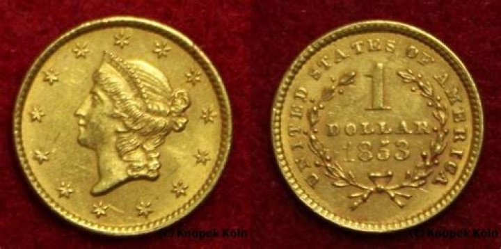 1 Dollar (Gold) USA 1 head one Dollar gold coin 1853, serh selten! Liberty head vz