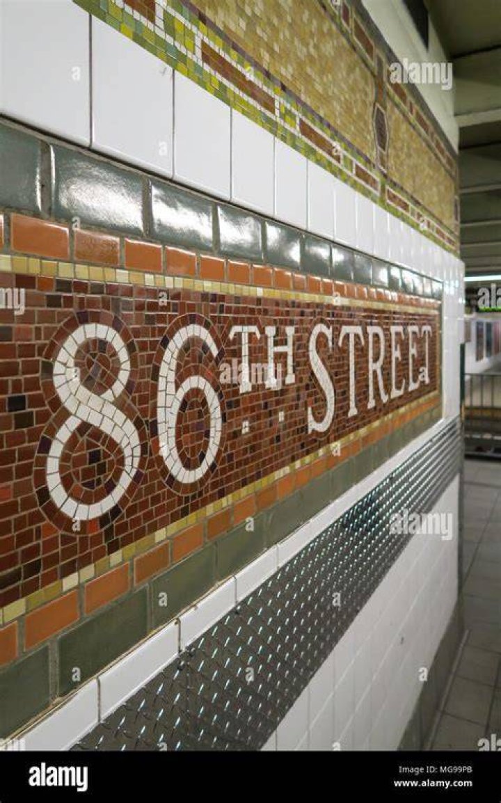 86th Street Subway Sign on the Upper East Side Platform, NYC, USA Stock