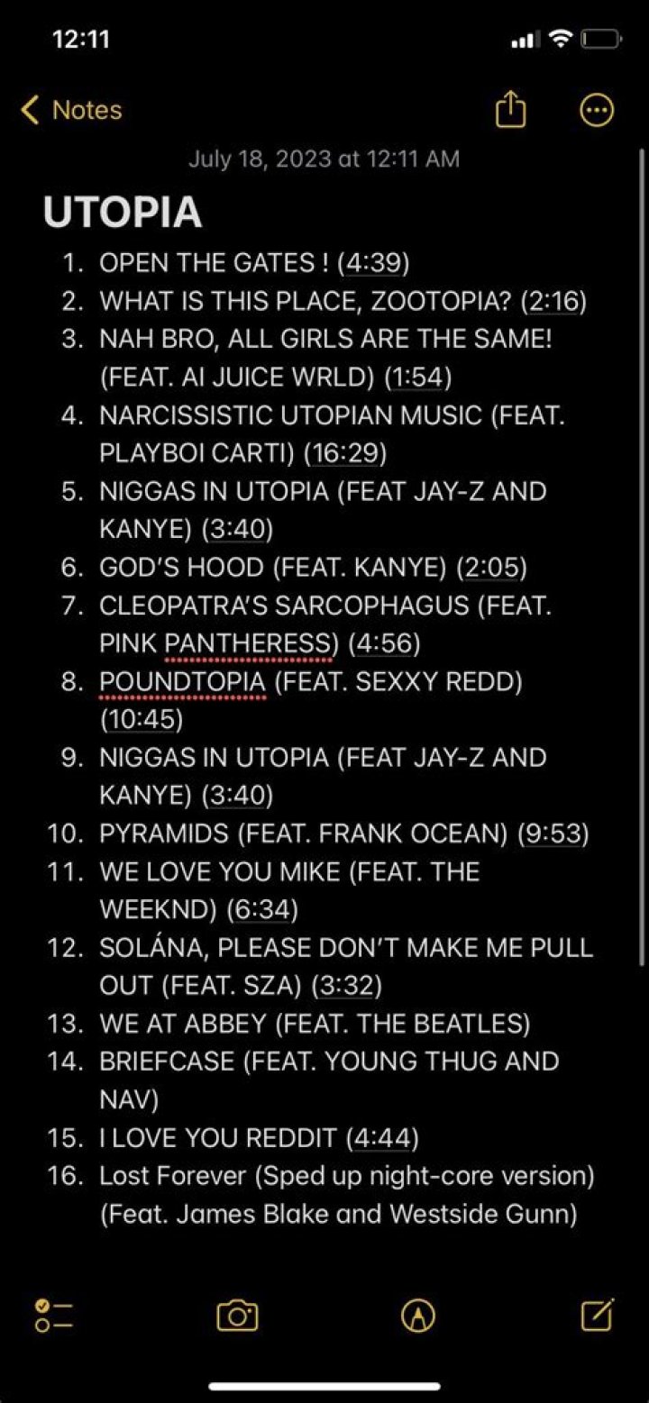 A.I. generated Utopia tracklist, 2 thugger features😳 r/YoungThug