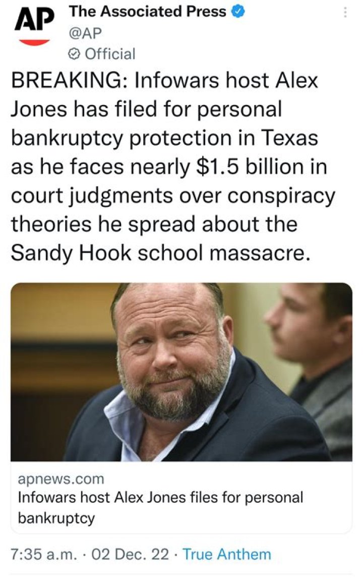 Alex Jones Files for Bankruptcy The New York Times