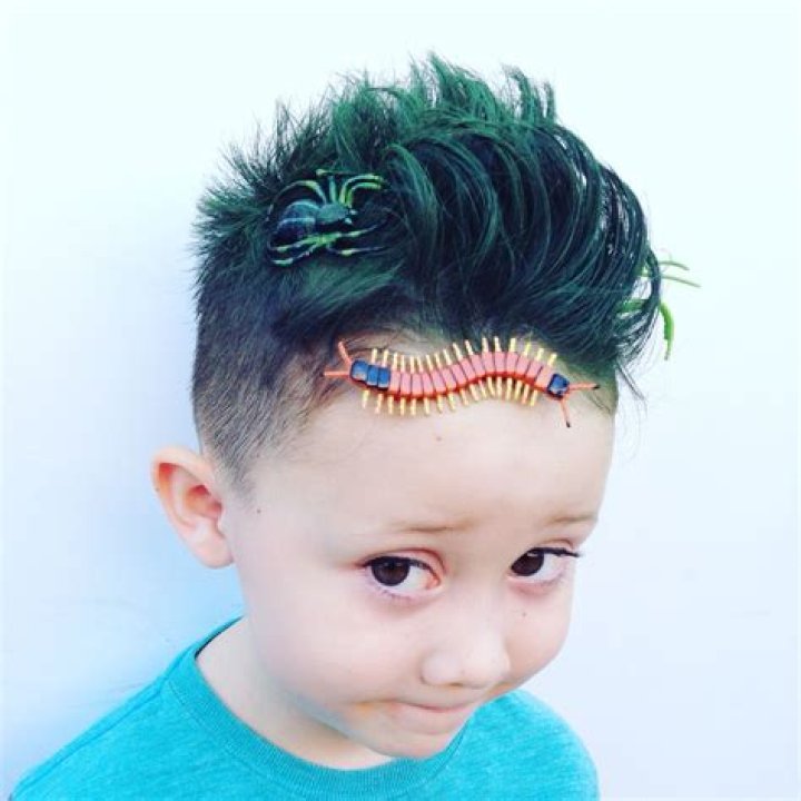 boy crazy hair day style. bugs and grass green hair! Crazy hair