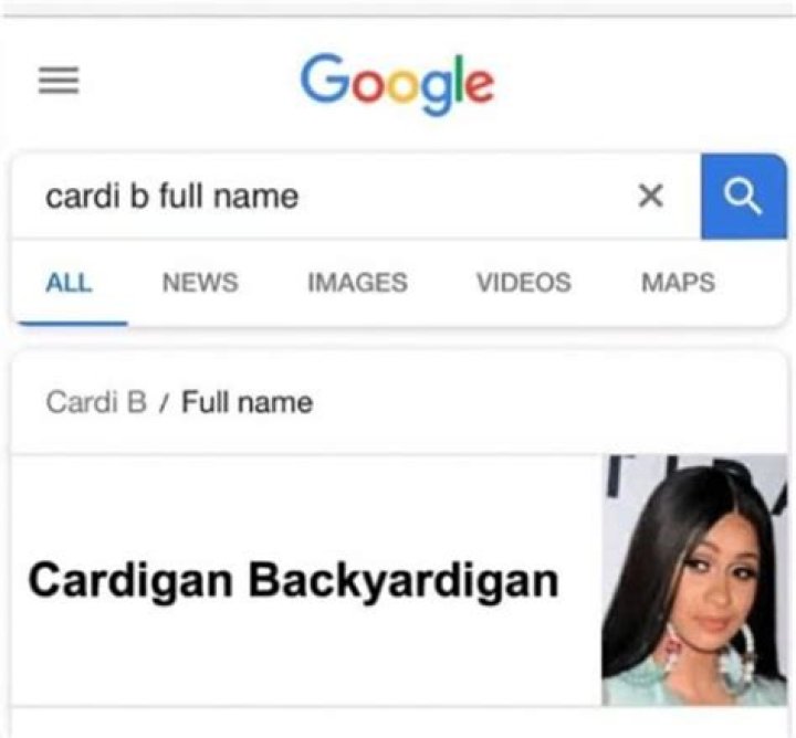 Cardi B Real Name Meme Claims She's Called 'Cardigan Backyardigan' Capital