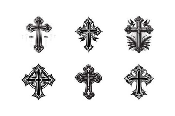 Custom cross cover up with detailed cross and clouds background tattoo