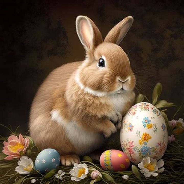 Cute easter bunny with colored eggs stock photo containing easter and bunny Holiday Stock