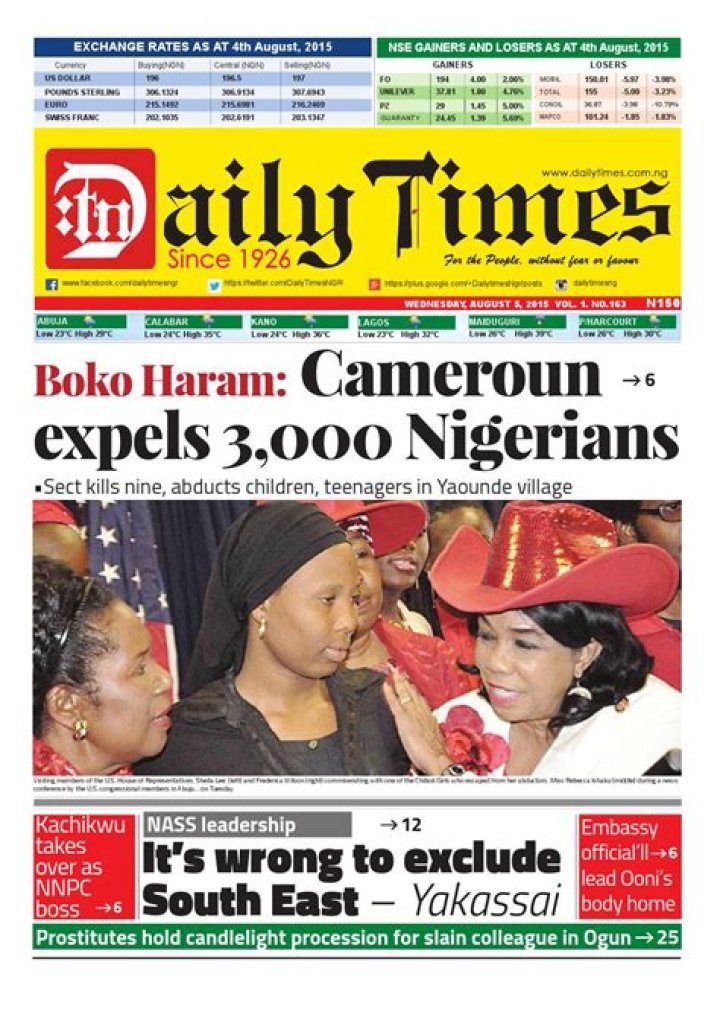 Daily Times Nigeria Newspaper For Wednessday 5, August 2015 by Daily Times of Nigeria Issuu