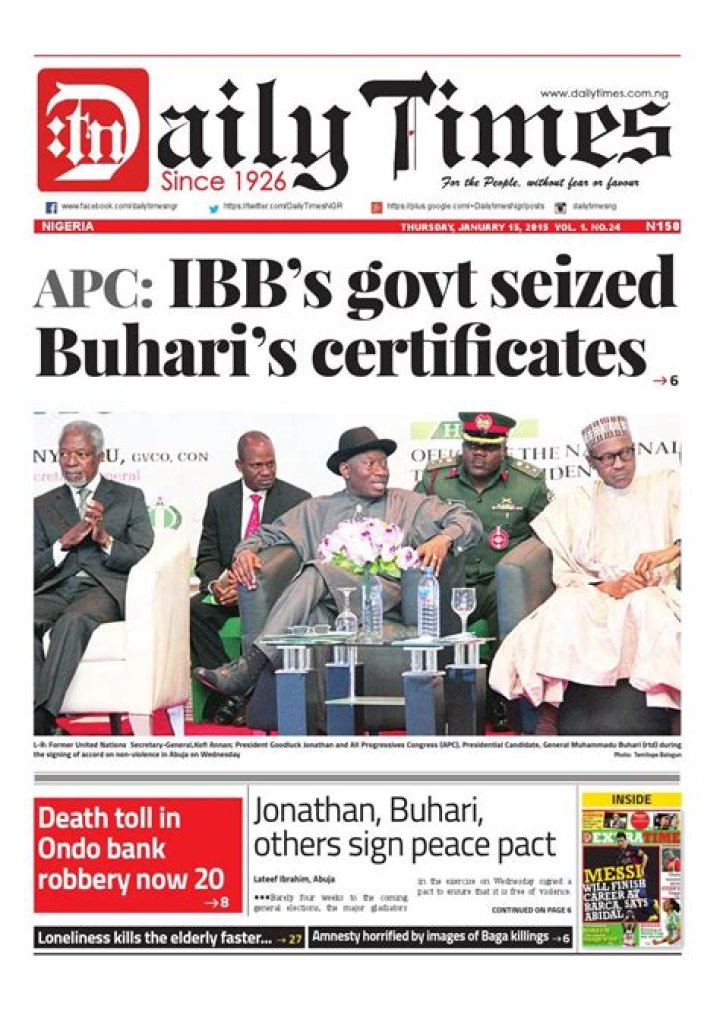 Daily Times of Nigeria Newspaper Tuesday, 3rd of February 2015 by Daily Times of Nigeria Issuu