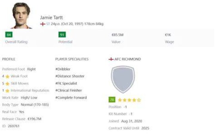 FIFA 23 Jamie Tartt has 91 OVR Potential in Career mode