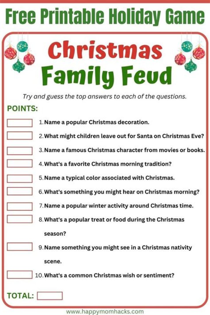 Free Printable Family Feud Christmas Game