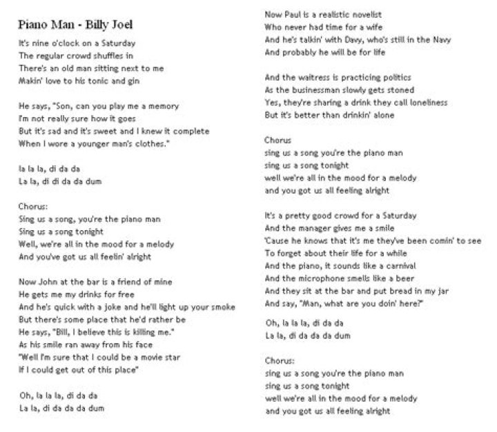 Home Piano man lyrics and other sheet music Writing lyrics, Music