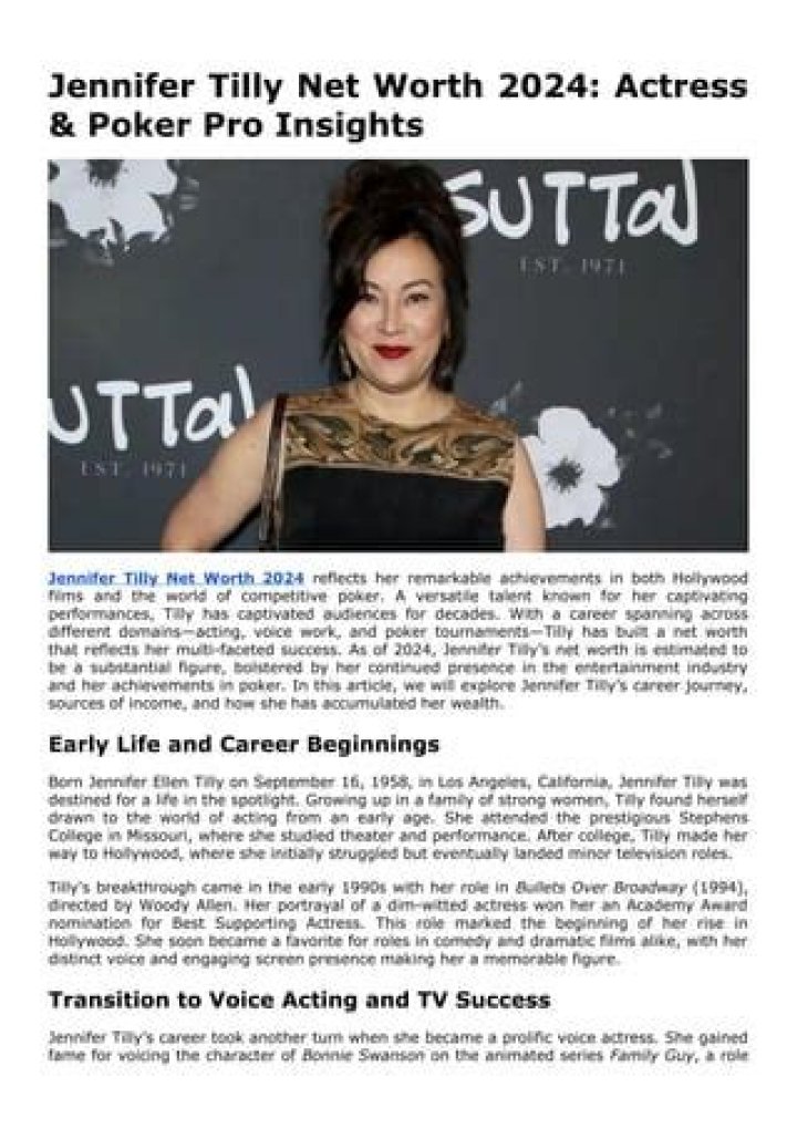 Jennifer Tilly Net Worth 2024 Salary, Age, Husbnad and Cars