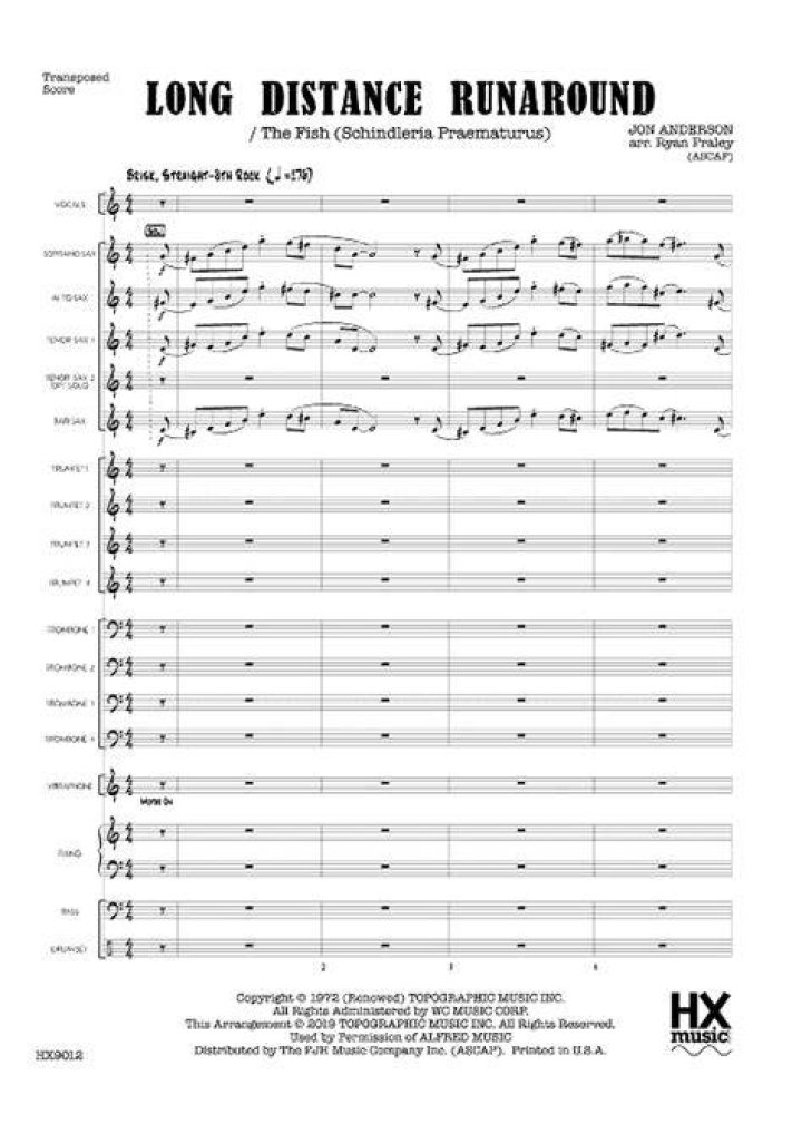 Long Distance Runaround Sheet Music Yes Orchestra