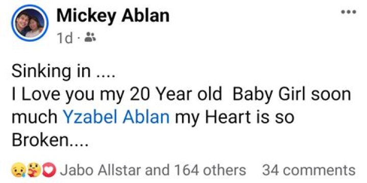 Mickey Ablan devastated by death of daughter Yzabel PEP.ph