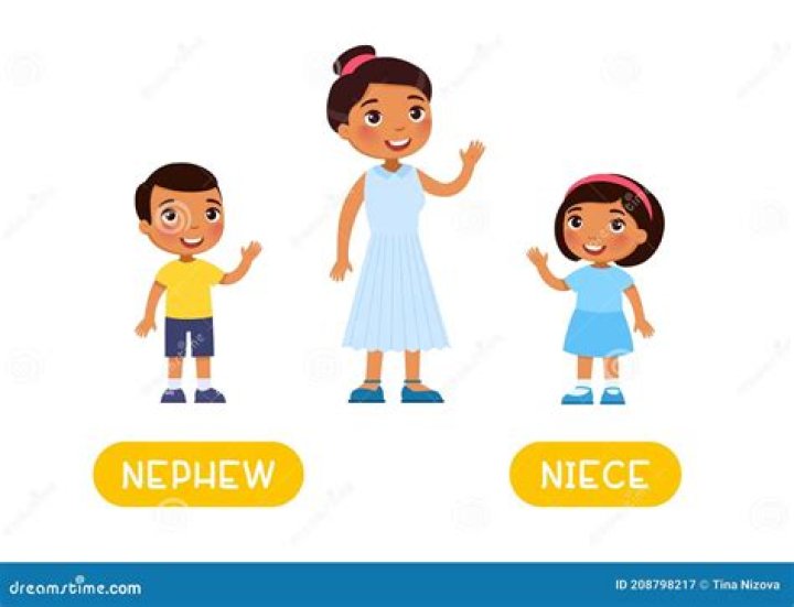 NEPHEW and NIECE antonyms word card, Opposites concept. Flashcard for English language learning