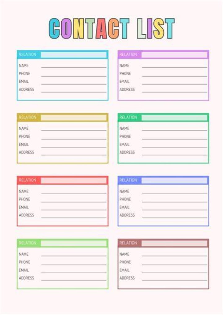 Printable Contact List Template