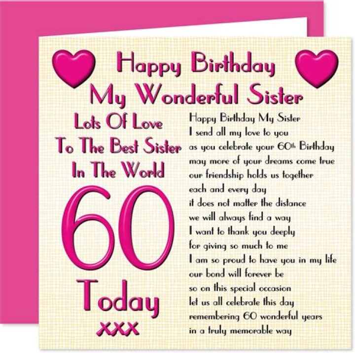 Sister 60th Happy Birthday Card Lots of Love to The Best Sister in