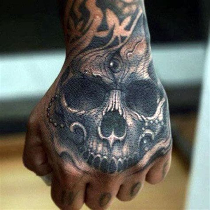 skull face tattoo on hand in 2020 Skull face tattoo, Stylist tattoos, Black girls with tattoos